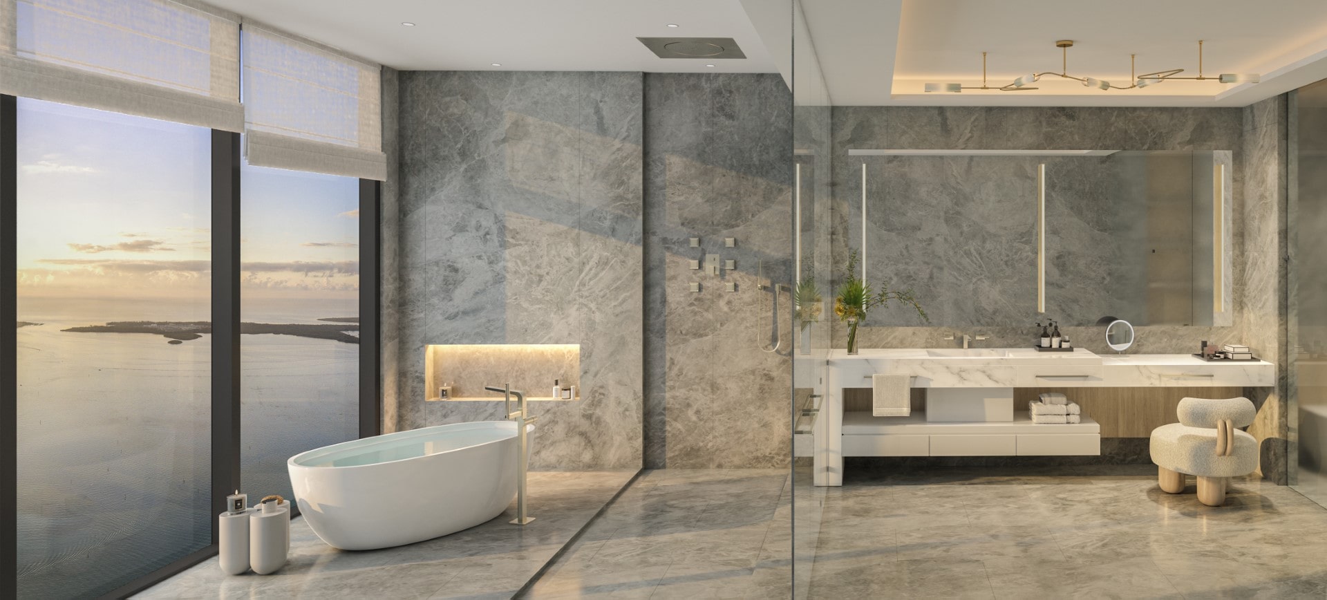 Waldorf Astoria Penthouse Primary Bathroom with Water Views